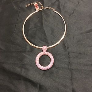 NWT Tag Pink Rose Neckless With Rhinestone Pendant